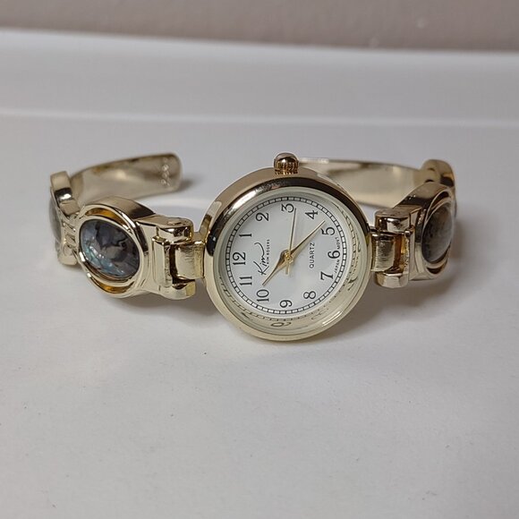 Gold Tone And Shell 7 Inch Kim Rogers Cuff Watch - Picture 1 of 11